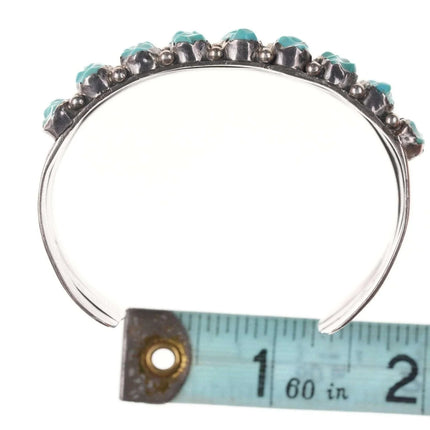 Vintage Native American Sterling Carved Turquoise and row cuff bracelet - Estate Fresh Austin