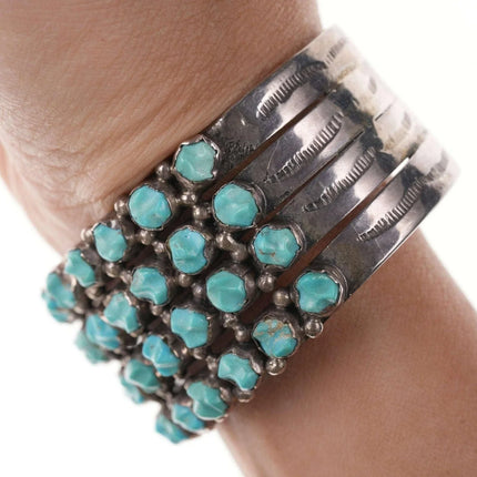 Vintage Native American Sterling Carved Turquoise and row cuff bracelet - Estate Fresh Austin