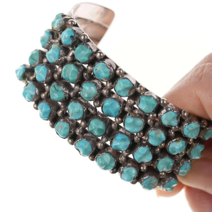 Vintage Native American Sterling Carved Turquoise and row cuff bracelet - Estate Fresh Austin