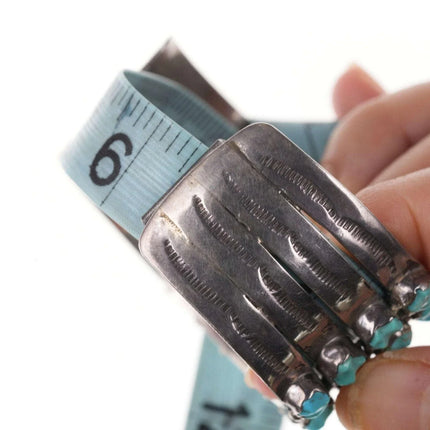 Vintage Native American Sterling Carved Turquoise and row cuff bracelet - Estate Fresh Austin