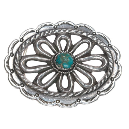 Vintage Native American sterling cast belt buckle with turquoise - Estate Fresh Austin