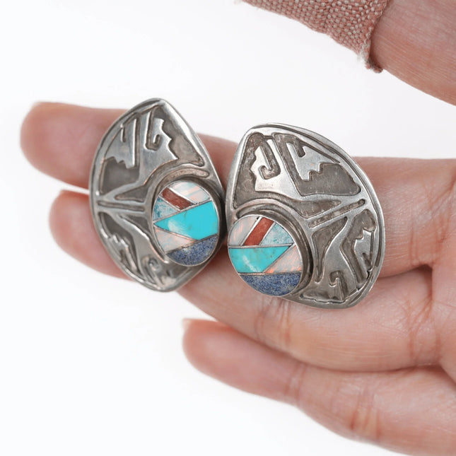 Vintage Native American Sterling Channel inlay overlay style earrings - Estate Fresh Austin
