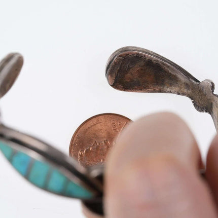 Vintage Native American Sterling channel inlay turquoise cuff bracelet j - Estate Fresh Austin