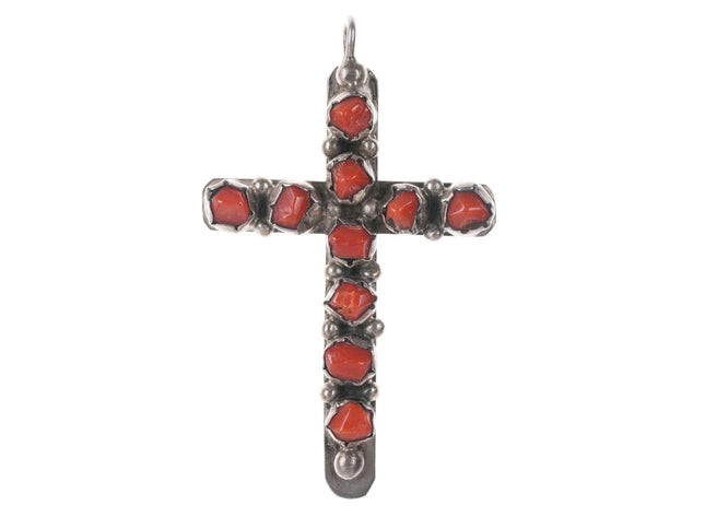Vintage Native American Sterling coral cross - Estate Fresh Austin
