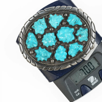 Vintage Native American sterling hand carved turquoise belt buckle - Estate Fresh Austin