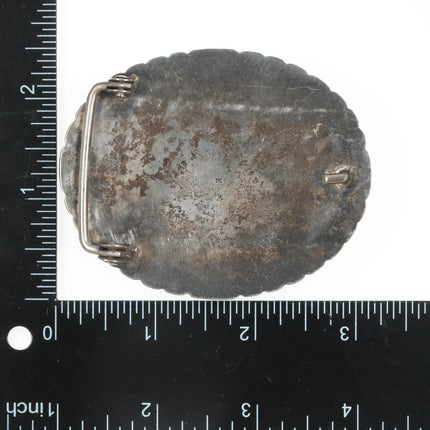 Vintage Native American sterling hand carved turquoise belt buckle - Estate Fresh Austin