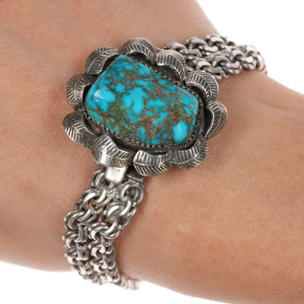 7" Southwestern sterling silver spiderweb turquoise bracelet choker necklace - Estate Fresh Austin