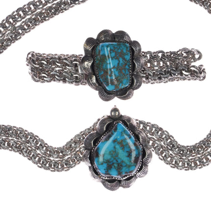 7" Southwestern sterling silver spiderweb turquoise bracelet choker necklace - Estate Fresh Austin