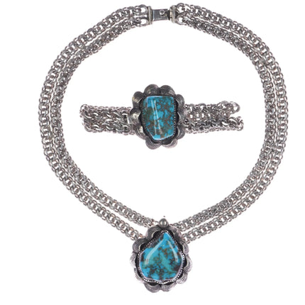 7" Southwestern sterling silver spiderweb turquoise bracelet choker necklace - Estate Fresh Austin