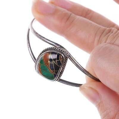 Vintage Native American Sterling Multi-Stone channel inlay bracelet - Estate Fresh Austin