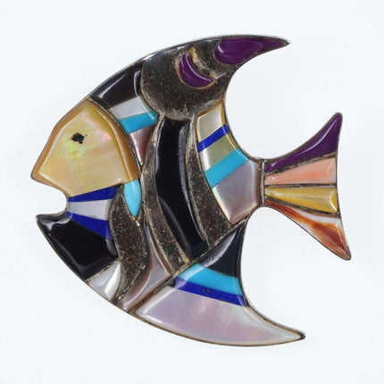 Vintage Native American Sterling Multi-stone channel inlay fish pendant/pin ee - Estate Fresh Austin