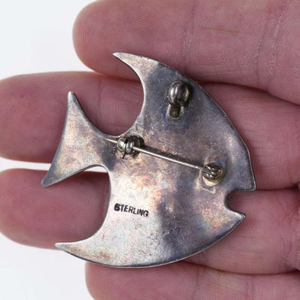 Vintage Native American Sterling Multi-stone channel inlay fish pendant/pin ee - Estate Fresh Austin