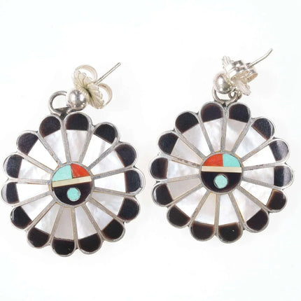 Vintage Native American Sterling Multi-stone inlay sunface earrings - Estate Fresh Austin