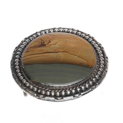 Vintage Native American sterling picture jasper belt buckle - Estate Fresh Austin