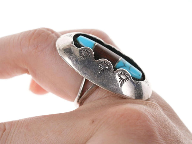 Vintage Native American Sterling Shadowbox channel inlay ring - Estate Fresh Austin