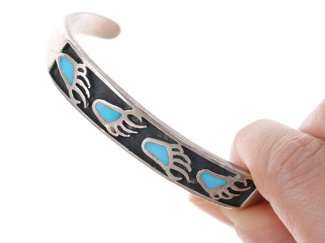 Vintage Native American Sterling silver Turquoise channel inlay cuff bracelet d - Estate Fresh Austin