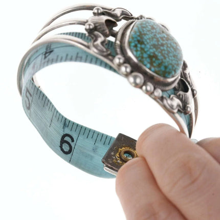 6.5" Vintage Navajo Sterling Spiderweb Turquoise Mountain Turquoise cuff Bracelet - Estate Fresh Austin