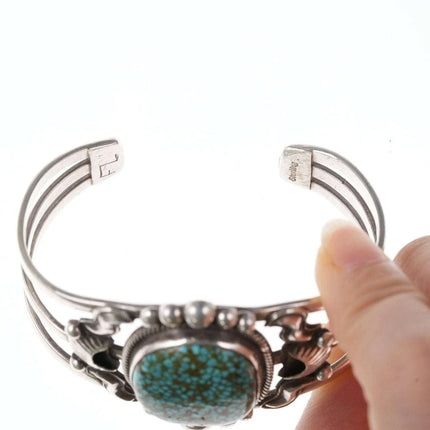 6.5" Vintage Navajo Sterling Spiderweb Turquoise Mountain Turquoise cuff Bracelet - Estate Fresh Austin