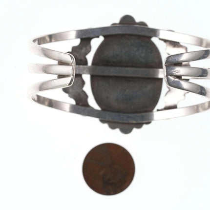 6.5" Vintage Navajo Sterling Spiderweb Turquoise Mountain Turquoise cuff Bracelet - Estate Fresh Austin