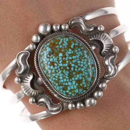 6.5" Vintage Navajo Sterling Spiderweb Turquoise Mountain Turquoise cuff Bracelet - Estate Fresh Austin