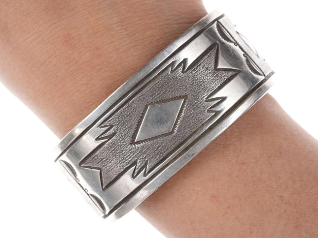 Vintage Native American Sterling Stampwork cuff bracelet - Estate Fresh Austin