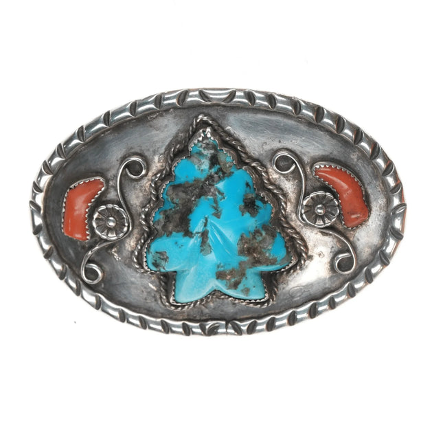Vintage Native American Sterling, turquoise, and coral Arrowhead belt buckle - Estate Fresh Austin