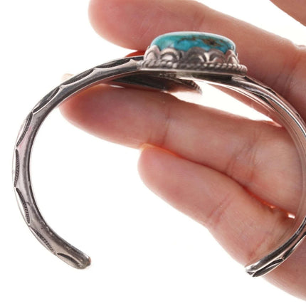 6.5" Vintage Native American Sterling Turquoise and coral Cuff bracelet k - Estate Fresh Austin