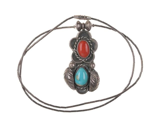 Vintage Native American Sterling turquoise and coral pendant/necklace. - Estate Fresh Austin