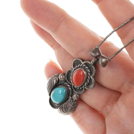 Vintage Native American Sterling turquoise and coral pendant/necklace. - Estate Fresh Austin