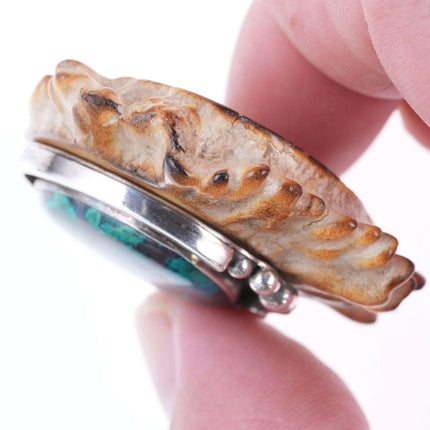 Vintage Native American sterling, turquoise and deer antler pendant - Estate Fresh Austin