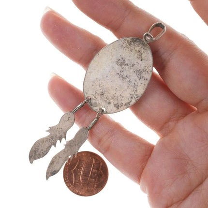 Vintage Native American Sterling turquoise feather pendant - Estate Fresh Austin