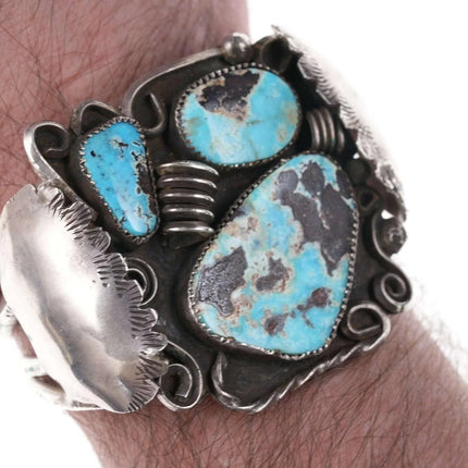 7.12" Vintage Native American Sterling Turquoise freeform cuff bracelet - Estate Fresh Austin