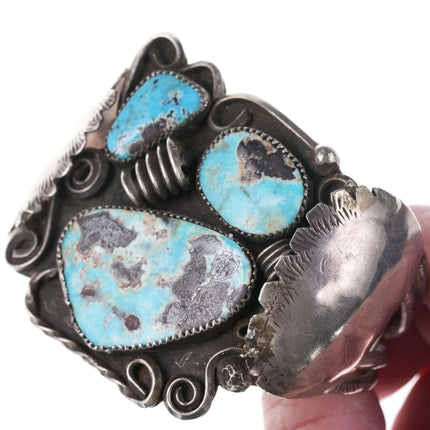 7.12" Vintage Native American Sterling Turquoise freeform cuff bracelet - Estate Fresh Austin
