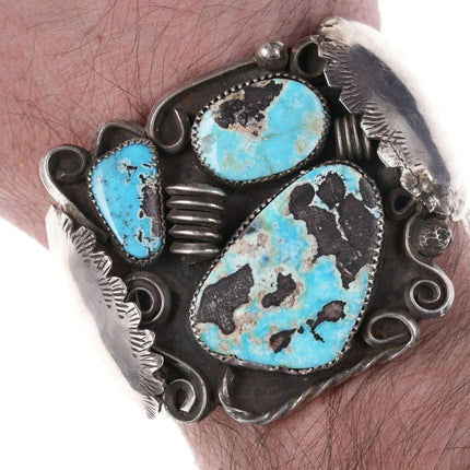 7.12" Vintage Native American Sterling Turquoise freeform cuff bracelet - Estate Fresh Austin