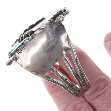 7.12" Vintage Native American Sterling Turquoise freeform cuff bracelet - Estate Fresh Austin