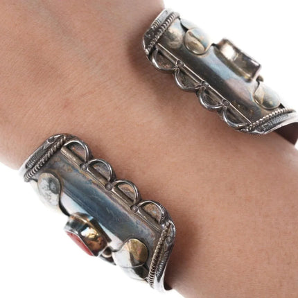 6.25"Vintage Native American Sterling/turquoise and coral cuff bracelet - Estate Fresh Austin