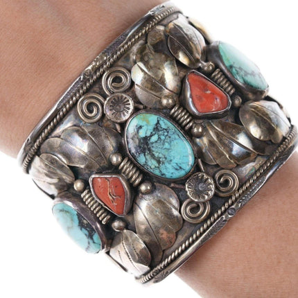 6.25"Vintage Native American Sterling/turquoise and coral cuff bracelet - Estate Fresh Austin