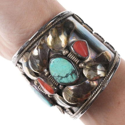 6.25"Vintage Native American Sterling/turquoise and coral cuff bracelet - Estate Fresh Austin