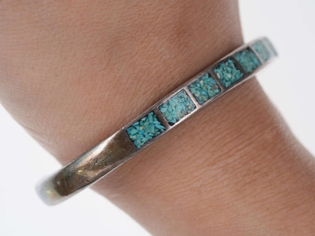 Vintage Native American Sterling/turquoise Chip channel inlay cuff bracelet - Estate Fresh Austin