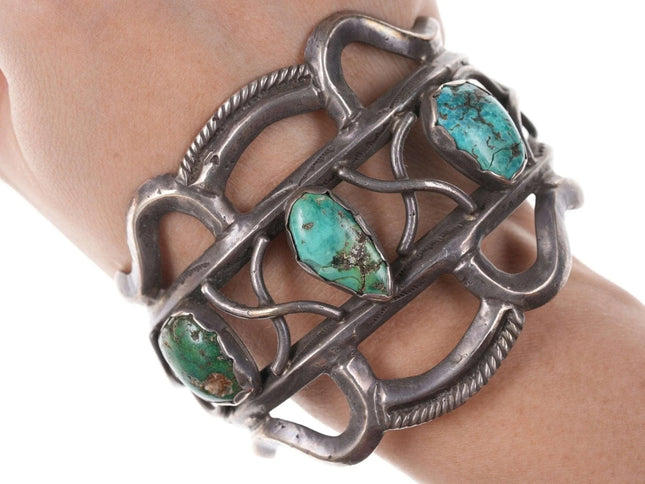 7" Vintage Native American Sterling/turquoise cuff bracelet d - Estate Fresh Austin