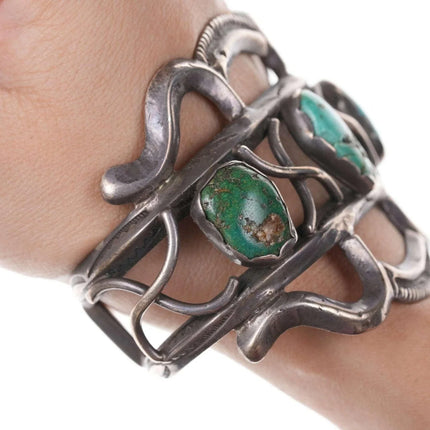 7" Vintage Native American Sterling/turquoise cuff bracelet d - Estate Fresh Austin