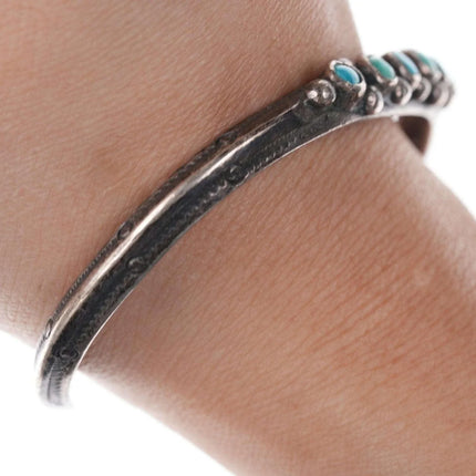 6.5" Vintage Navajo Sterling/turquoise heavy stamped cuff bracelet c - Estate Fresh Austin