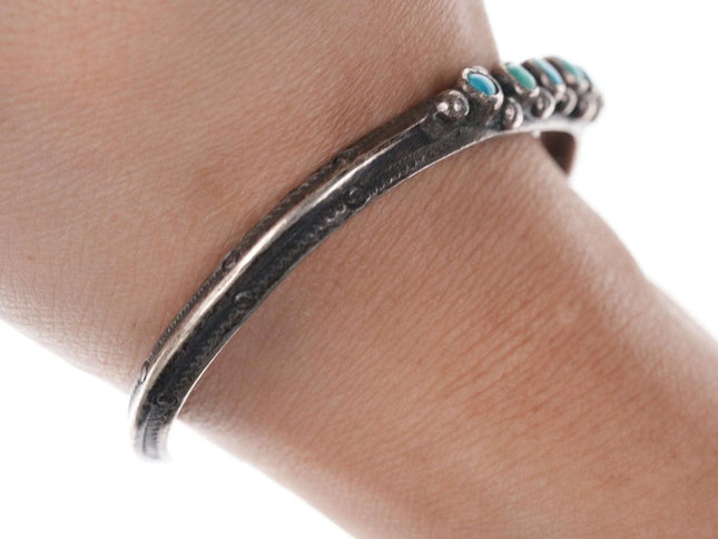 6.5" Vintage Navajo Sterling/turquoise heavy stamped cuff bracelet c - Estate Fresh Austin