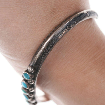 6.5" Vintage Navajo Sterling/turquoise heavy stamped cuff bracelet c - Estate Fresh Austin