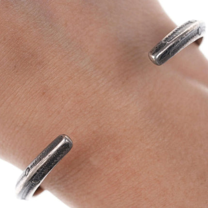 6.5" Vintage Navajo Sterling/turquoise heavy stamped cuff bracelet c - Estate Fresh Austin