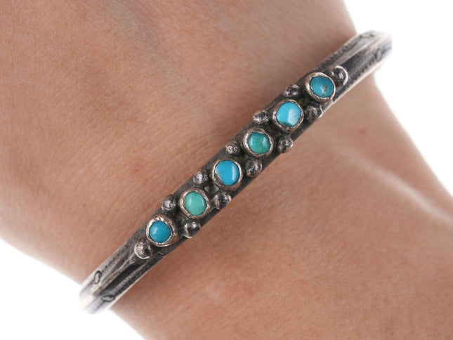 Vintage Native American Sterling/turquoise heavy stamped cuff bracelet c - Estate Fresh Austin