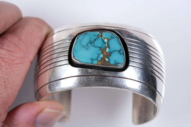 6.375" Vintage Native American sterling/turquoise shadowbox cuff bracelet - Estate Fresh Austin