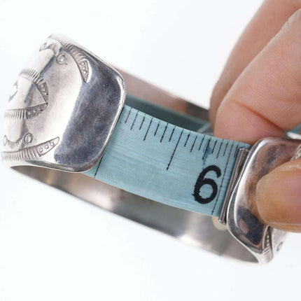 6" Vintage Native American Sterling/turquoise Shadowbox Cuff bracelet - Estate Fresh Austin