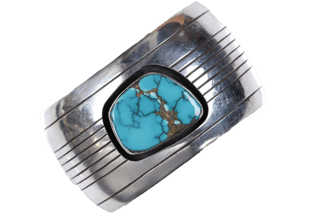 6.375" Vintage Native American sterling/turquoise shadowbox cuff bracelet - Estate Fresh Austin