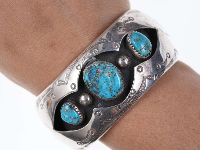 Vintage Native American Sterling/turquoise Shadowbox Cuff bracelet - Estate Fresh Austin